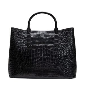 WOMENS LAUREN RALPH EMBOSSED LEATHER LARGE MARCY SATCHEL BLACK