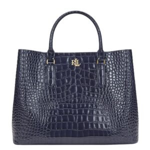 WOMENS LAUREN RALPH EMBOSSED LEATHER LARGE MARCY SATCHEL REFINED NAVY
