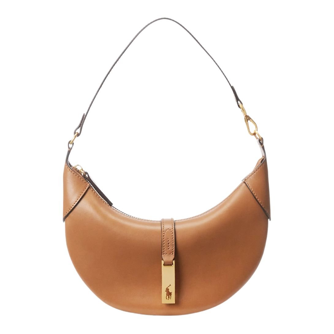 POLO RALPH LAUREN WOMEN'S POLO ID LEATHER MINI SHOULDER BAG TAN