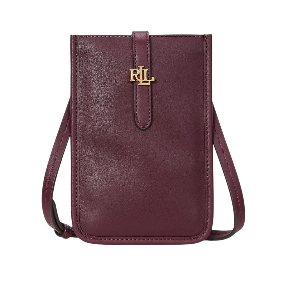 LAUREN RALPH LAUREN LEATHER CROSSBODY TECH CASE PINOT NOIR