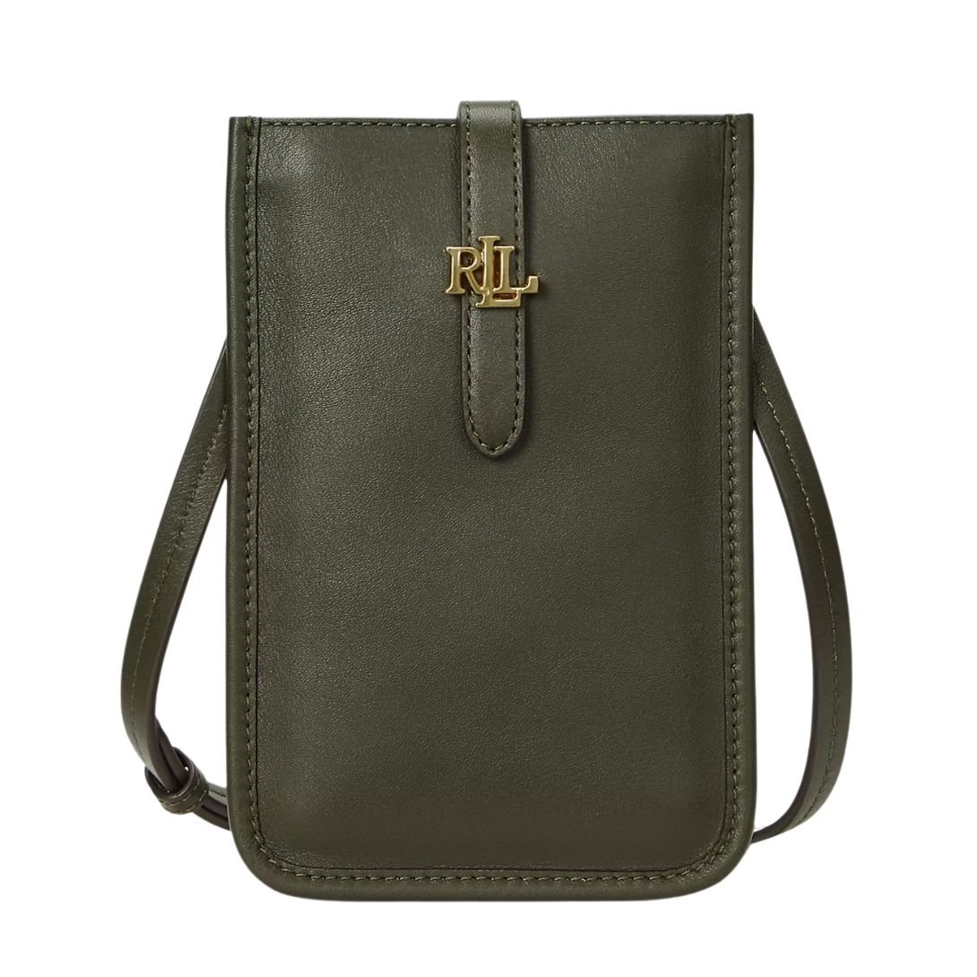LAUREN RALPH LAUREN LEATHER CROSSBODY TECH CASE DARK OLIVE