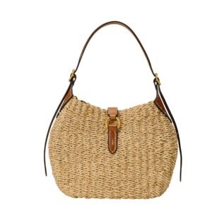 POLO RALPH LAUREN WOMEN’S TWISTED RAFFIA SHOULDER BAG NATURAL CUOIO