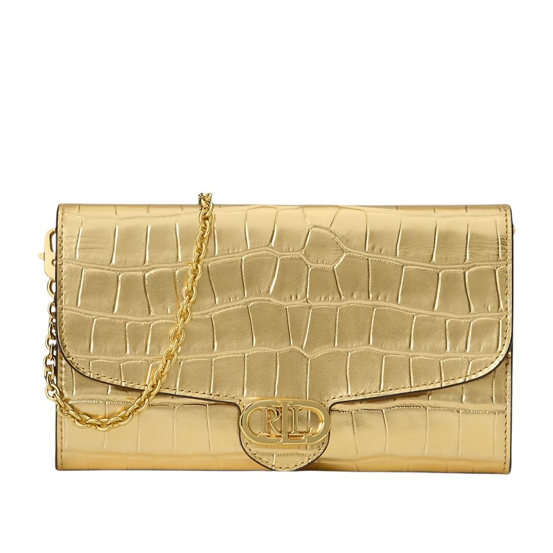 WOMEN'S RALPH LAUREN CROCODILE EMBOSSED MEDIUM ADAIR CROSSBODY MODERN GOLD