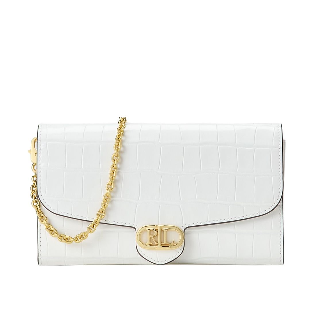 WOMEN'S RALPH LAUREN CROCODILE EMBOSSED MEDIUM ADAIR CROSSBODY WHITE