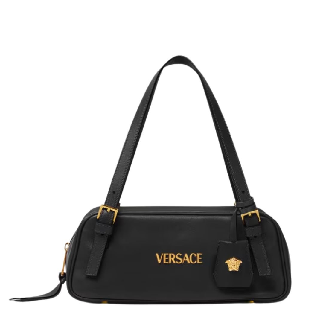 VERSACE TAG BOWLING SHOULDER BAG BLACK