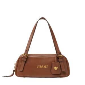 VERSACE TAG BOWLING SHOULDER BAG BROWN