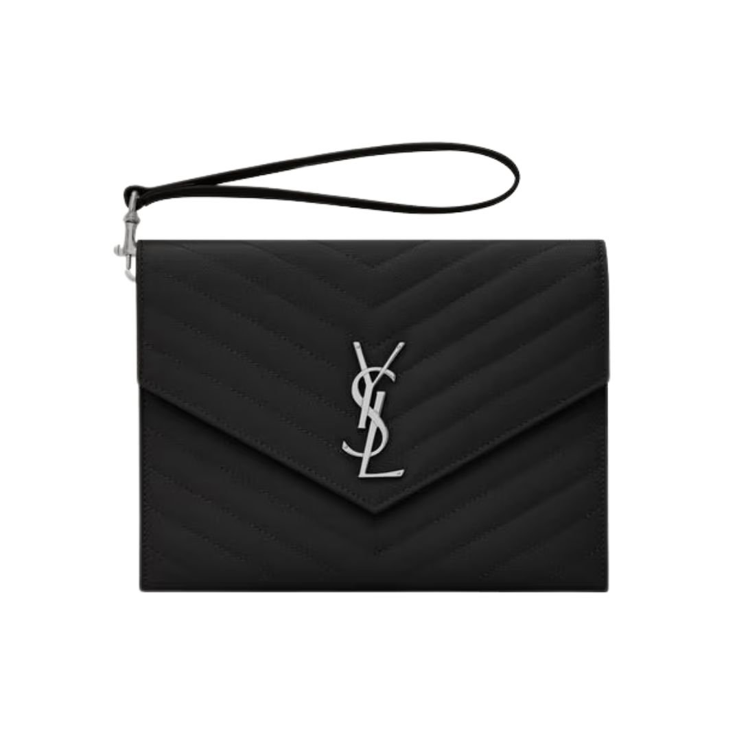 SAINT LAURENT CASSANDRE MATELASSE FLAP POUCH WOMEN SILVER