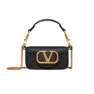 VALENTINO GARAVANI LOCÒ MICRO BAG IN CALFSKIN LEATHER WITH CHAIN WOMAN BLACK