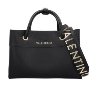 VALENTINO BAGS ALEXIA BLACK LOGO STRAP TOTE BAG