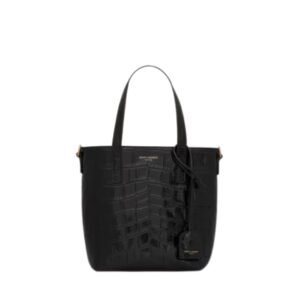 WOMEN SAINT LAURENT MINI TOY SHOPPING IN CROCODILE EMBOSSED LEATHER NOIR