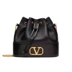 WOMAN VALENTINO GARAVANI VLOGO SIGNATURE LEATHER BUCKET BAG BLACK