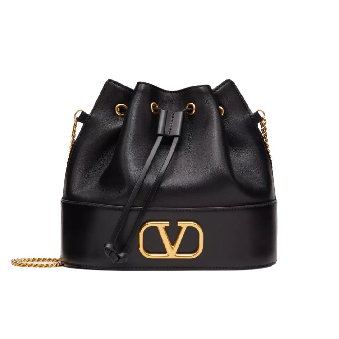 WOMAN VALENTINO GARAVANI VLOGO SIGNATURE LEATHER BUCKET BAG BLACK