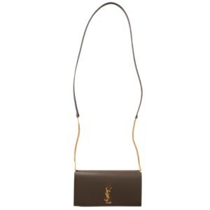 SAINT LAURENT CASSANDRE STRAP LEATHER PHONE CASE IN ARMY GREEN