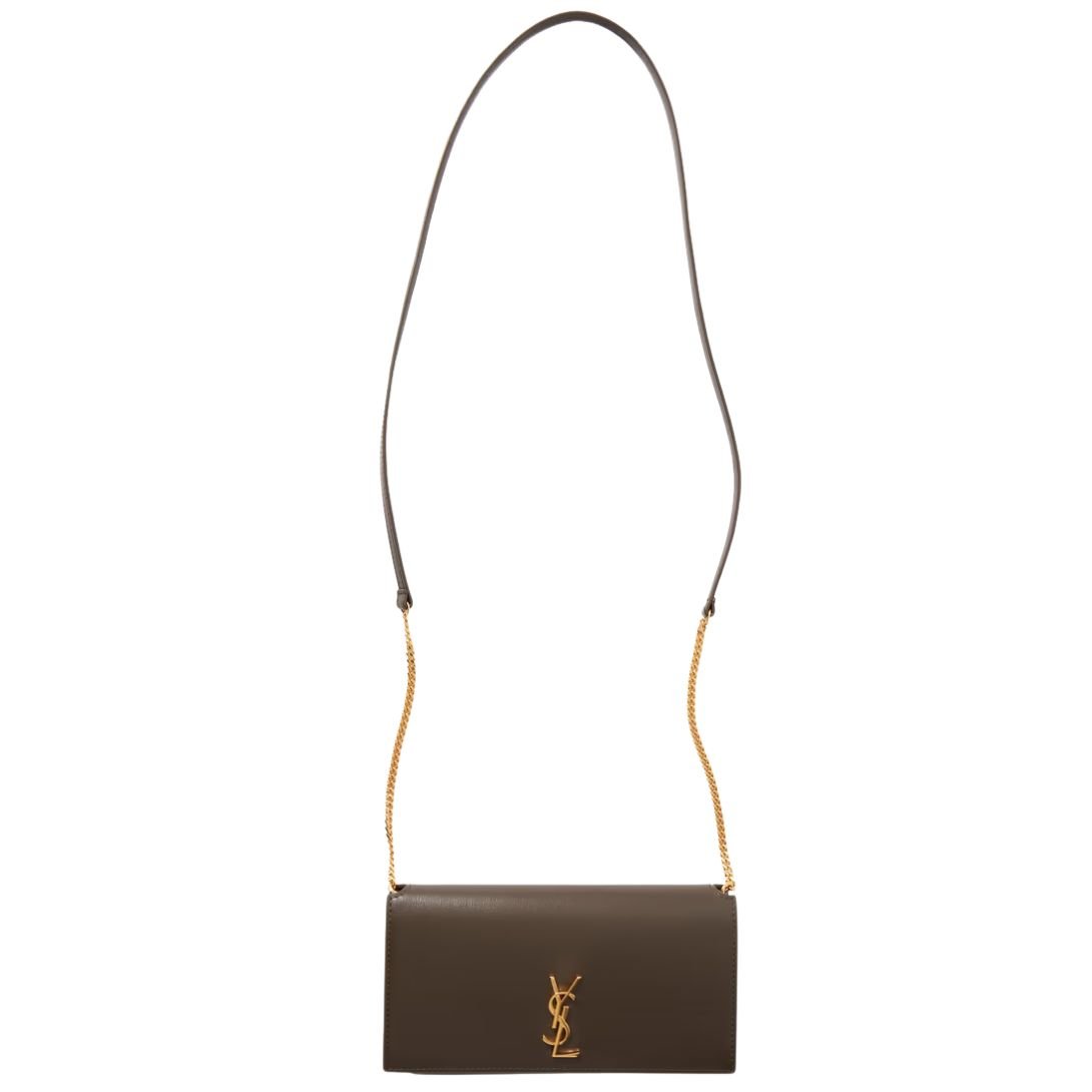 SAINT LAURENT CASSANDRE STRAP LEATHER PHONE CASE IN ARMY GREEN