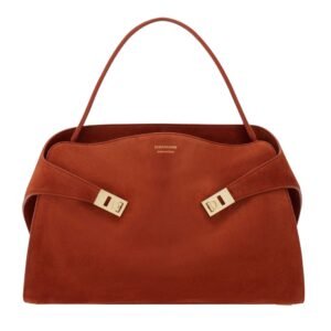FERRAGAMO WOMEN HUG BICOLOR LEATHER SHOULDER BAG BRICK