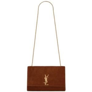 SAINT LAURENT WOMEN’S KATE MEDIUM REVERSIBLE SHOULDER BAG IN SUEDE CANNELLE