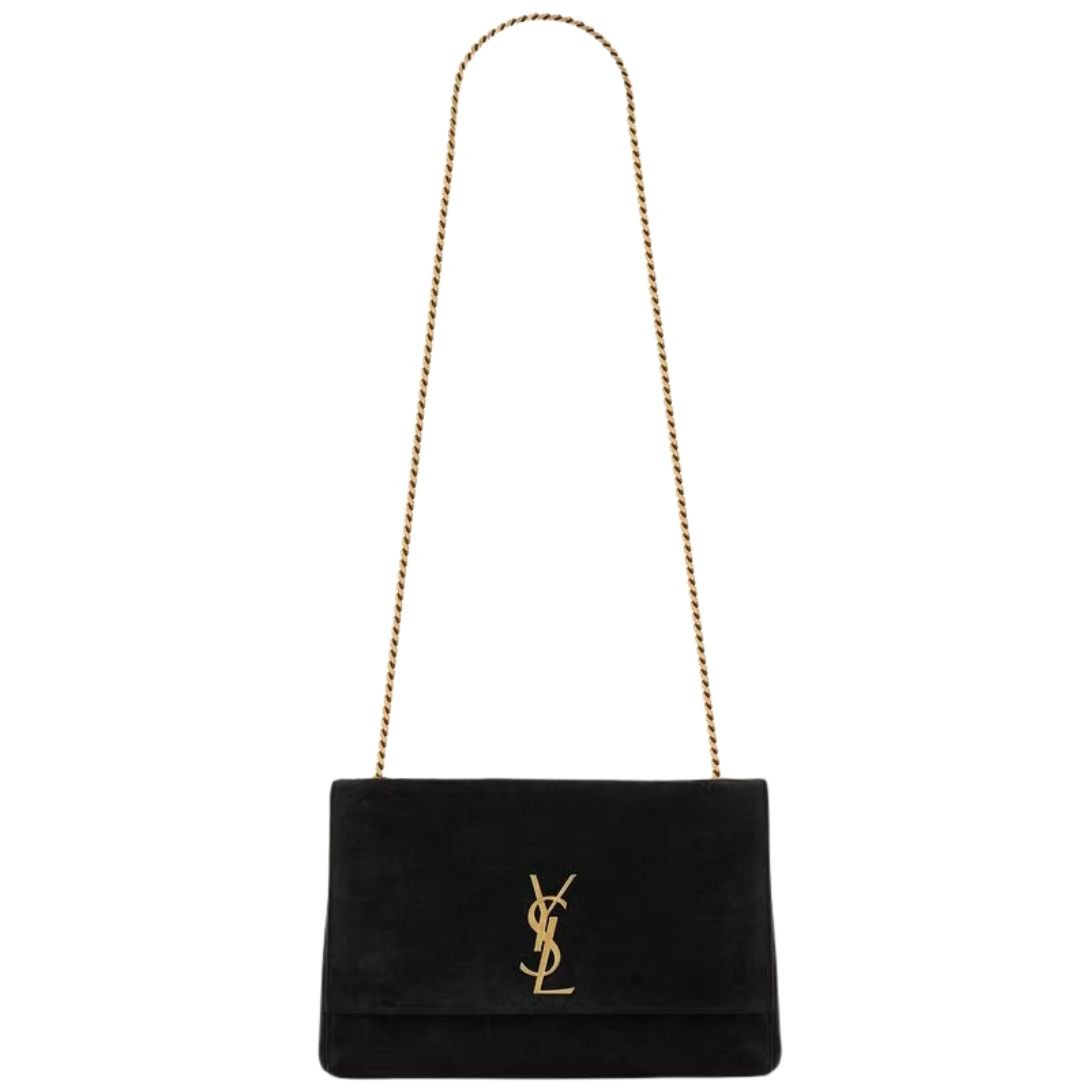 SAINT LAURENT WOMEN'S KATE MEDIUM REVERSIBLE SHOULDER BAG IN SUEDE BLACK