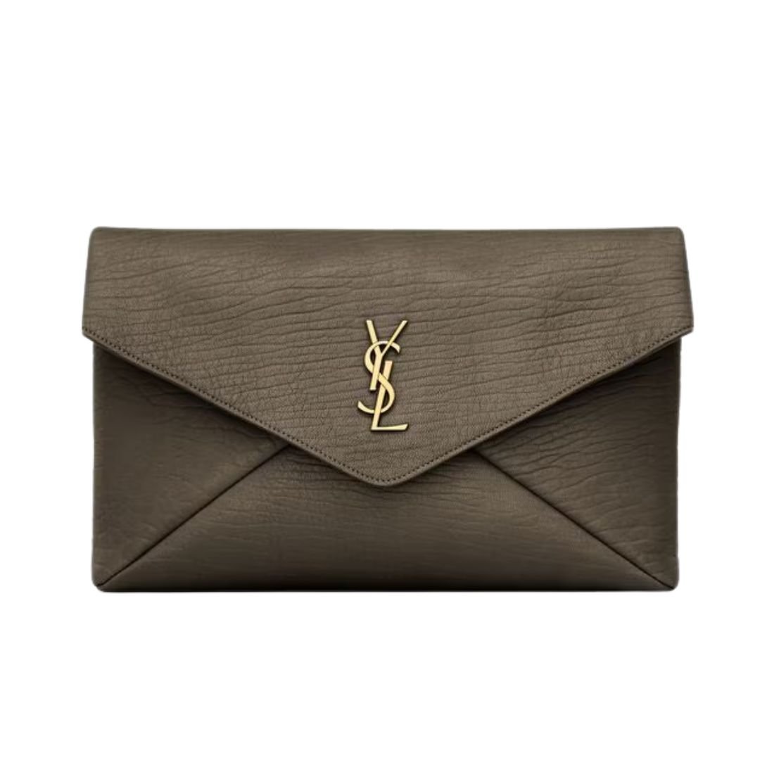SAINT LAURENT WOMEN'S CASSANDRE LARGE ENVELOPE POUCH IN LAMBSKIN LIGHT MUSK