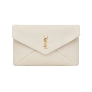 SAINT LAURENT WOMEN’S CASSANDRE LARGE ENVELOPE POUCH IN LAMBSKIN BLANC VINTAGE