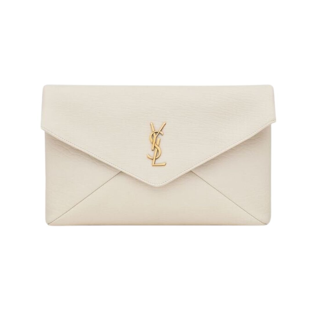 SAINT LAURENT WOMEN'S CASSANDRE LARGE ENVELOPE POUCH IN LAMBSKIN BLANC VINTAGE