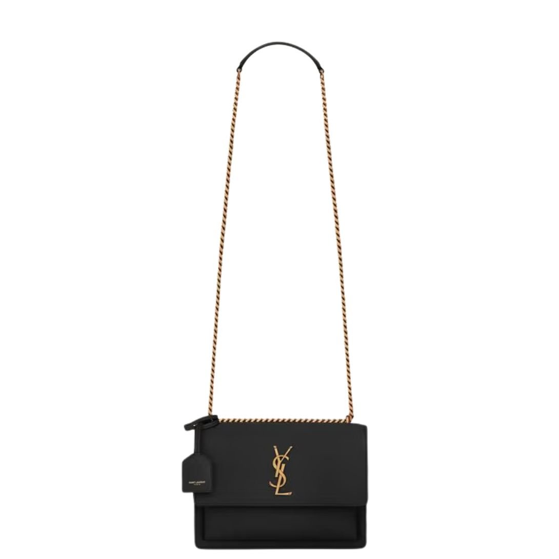 SAINT LAURENT SUNSET LEATHER TOP HANDLE BAG NOIR