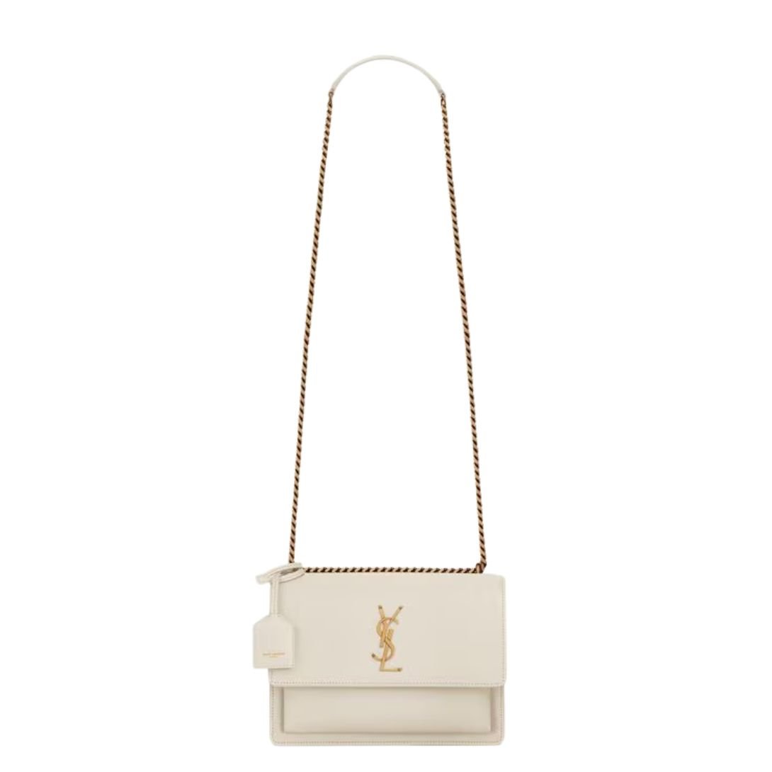 SAINT LAURENT SUNSET LEATHER TOP HANDLE BAG BLANC VINTAGE