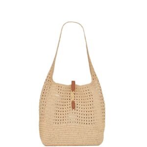 WOMEN SAINT LAURENT LE 5 A 7 IN RAFFIA CROCHET AND SMOOTH LEATHER NATURAL