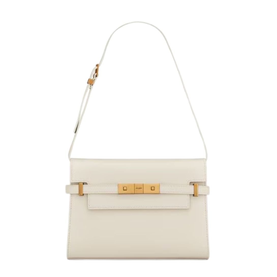 SAINT LAURENT WOMEN'S MANHATTAN SMALL SHOULDER BAG IN SMOOTH LEATHER BLANC VINTAGE