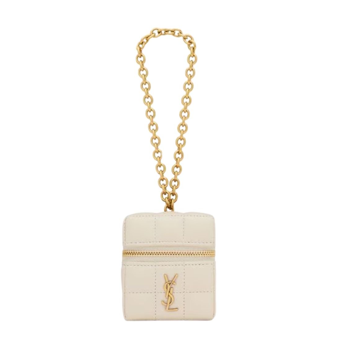 SAINT LAURENT WOMEN'S CASSANDRE MATELASSE CARRE MINI CUBE ON CHAIN CREMA SOFT