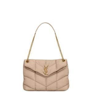 SAINT LAURENT WOMEN’S PUFFER MEDIUM SHOULDER BAG DARK BEIGE