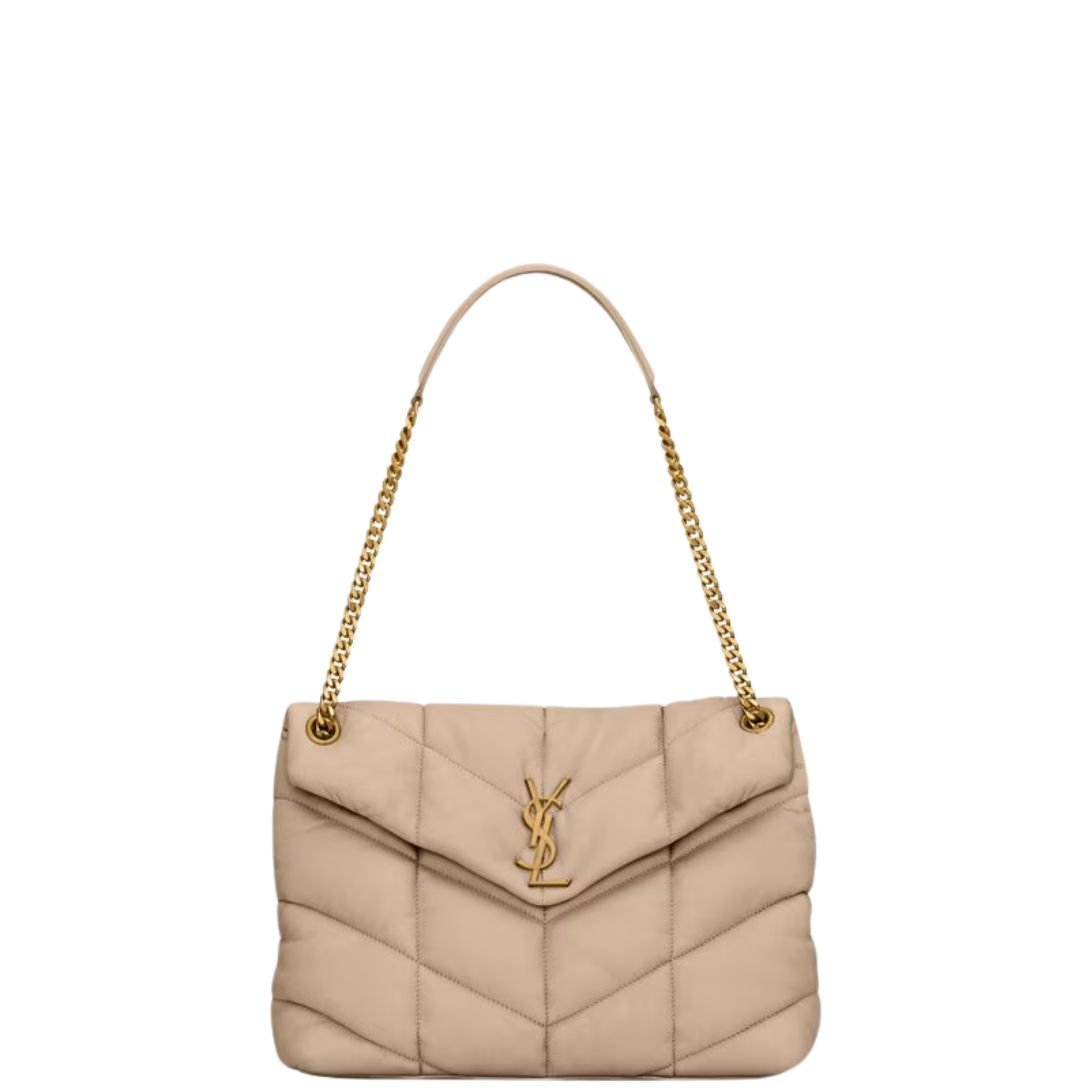 SAINT LAURENT WOMEN'S PUFFER MEDIUM SHOULDER BAG DARK BEIGE