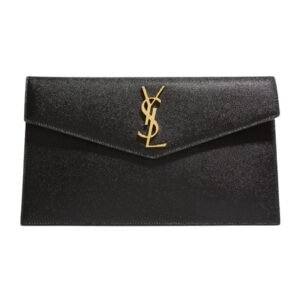 WOMEN’S SAINT LAURENT UPTOWN YSL POUCH IN GRAINED LEATHER BLACK