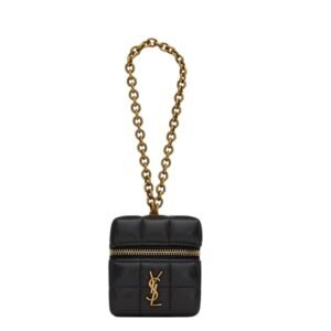 SAINT LAURENT WOMEN’S CASSANDRE MATELASSE CARRE MINI CUBE ON CHAIN BLACK