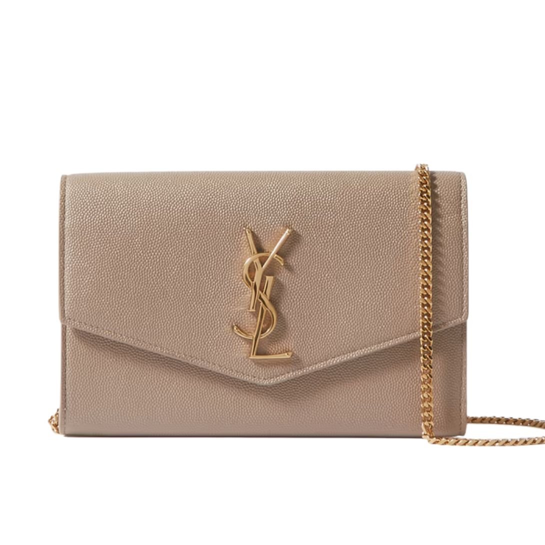 SAINT LAURENT UPTOWN LEATHER SHOULDER BAG WOMEN BEIGE