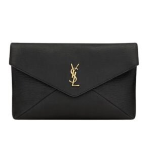 SAINT LAURENT CASSANDRE LARGE ENVELOPE POUCH IN LAMBSKIN BLACK