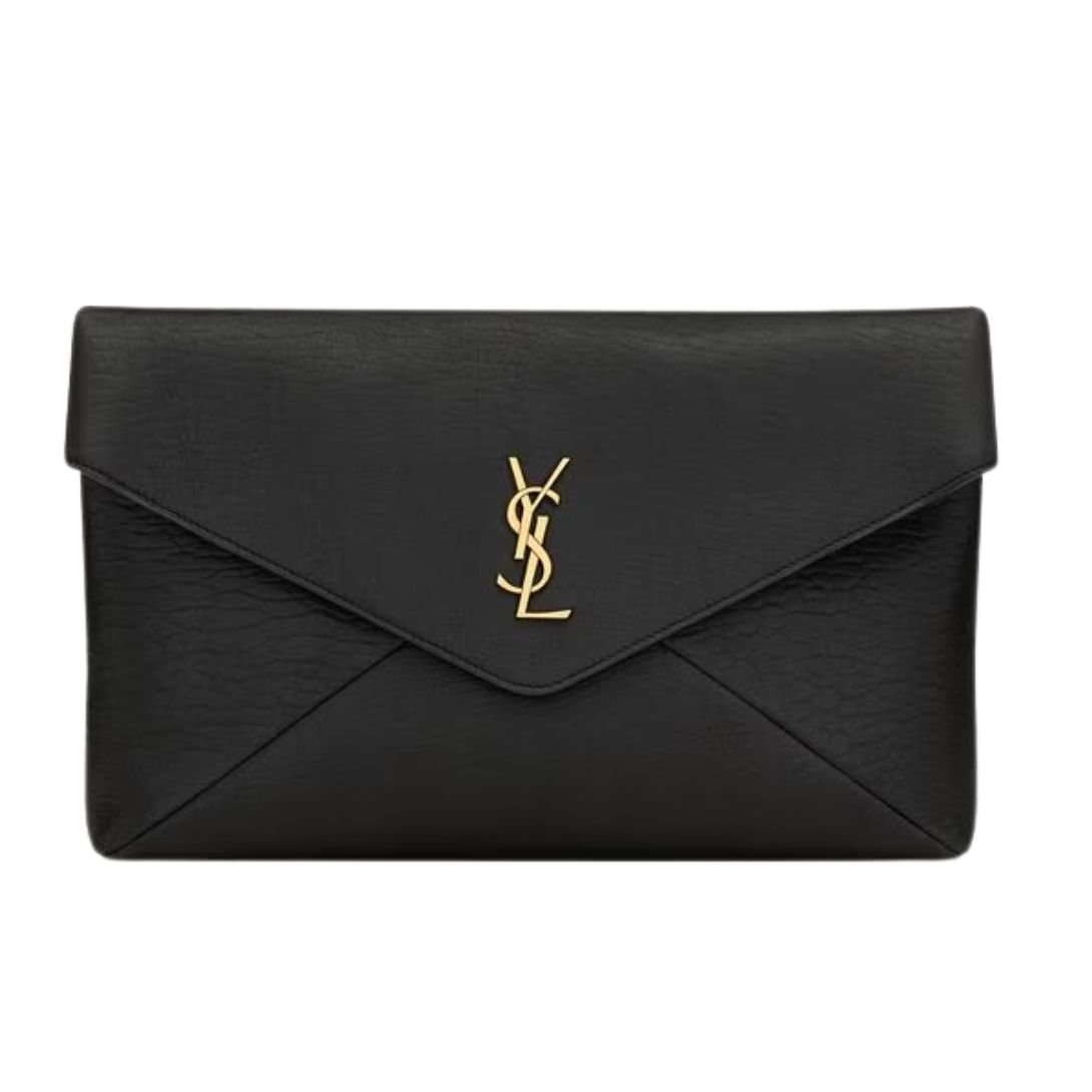 SAINT LAURENT CASSANDRE LARGE ENVELOPE POUCH IN LAMBSKIN BLACK