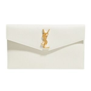 WOMEN’S SAINT LAURENT UPTOWN YSL POUCH IN GRAINED LEATHER CREAM