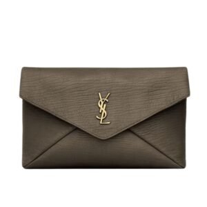 SAINT LAURENT CASSANDRE LARGE ENVELOPE POUCH IN LAMBSKIN LIGHT MUSK