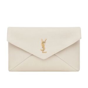 SAINT LAURENT CASSANDRE LARGE ENVELOPE POUCH IN LAMBSKIN BLANC VINTAGE