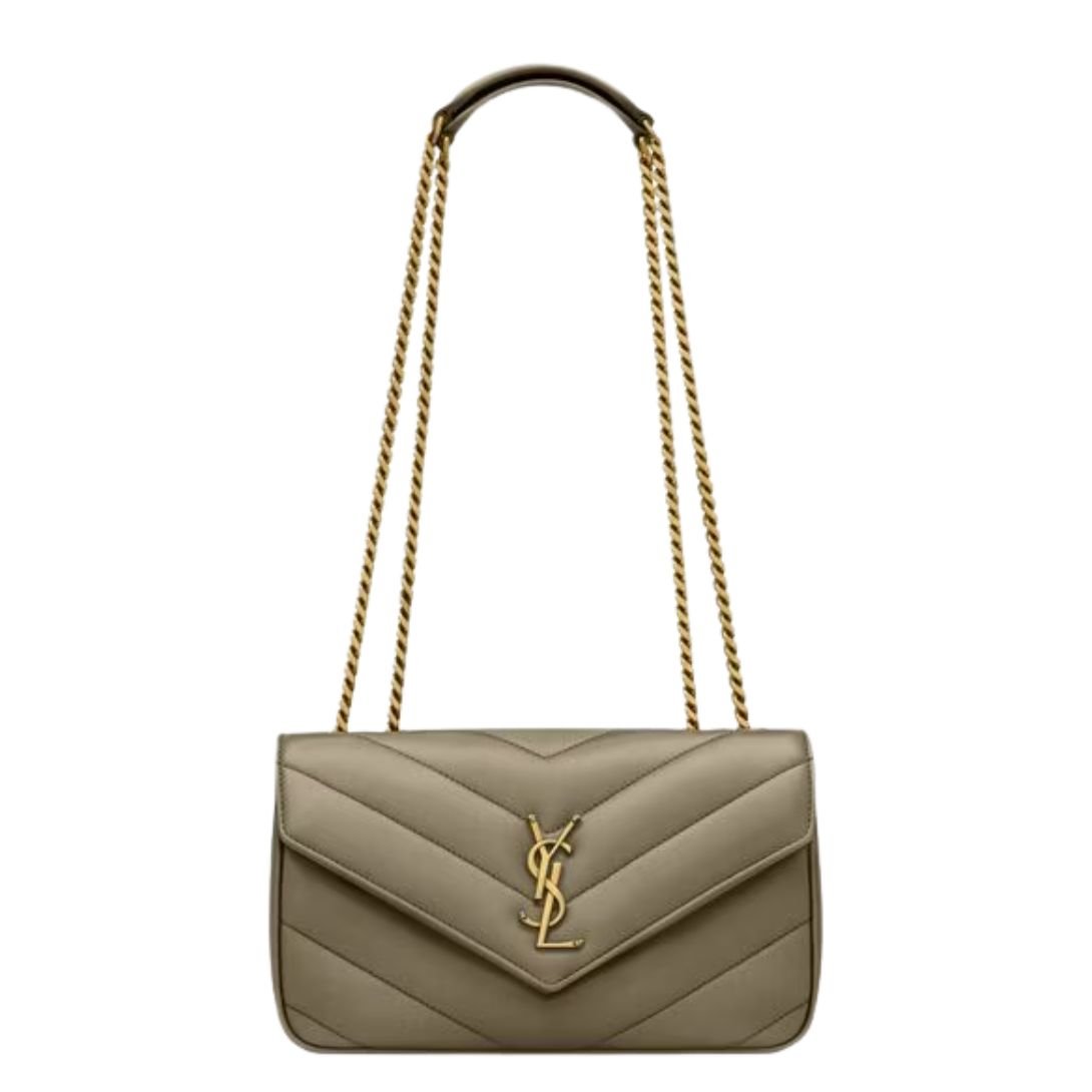 WOMEN SAINT LAURENT LOULOU SMALL IN MATELASSÉ LAMBSKIN DARK STRONG MOSS