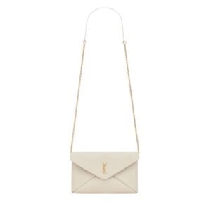 SAINT LAURENT WOMEN’S CASSANDRE CHAIN POUCH IN LAMBSKIN BLANC VINTAGE