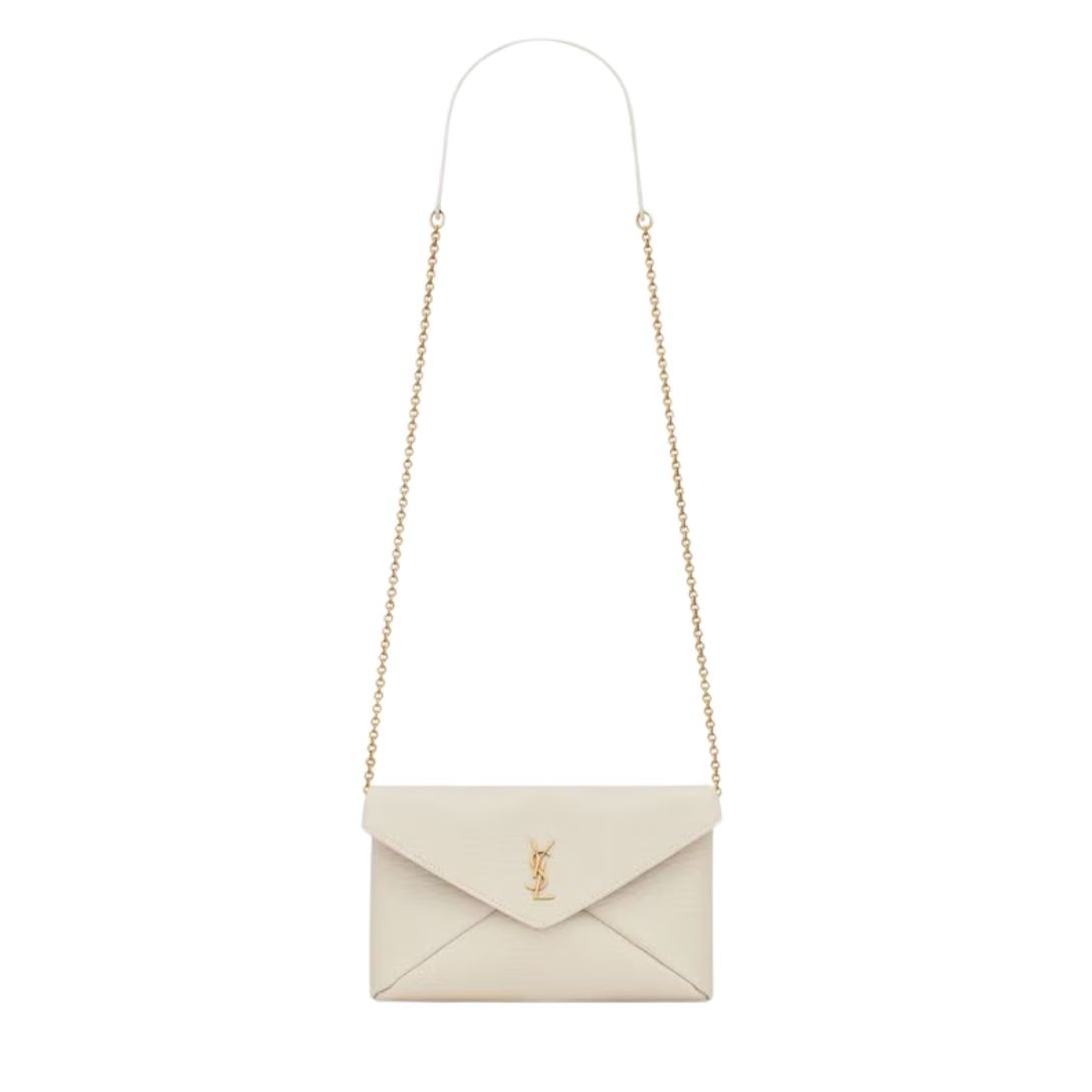 SAINT LAURENT WOMEN'S CASSANDRE CHAIN POUCH IN LAMBSKIN BLANC VINTAGE