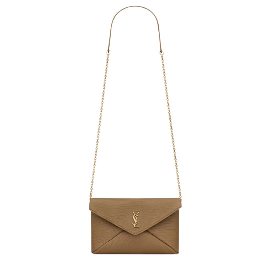 SAINT LAURENT WOMEN'S CASSANDRE CHAIN POUCH IN LAMBSKIN DARK CORK
