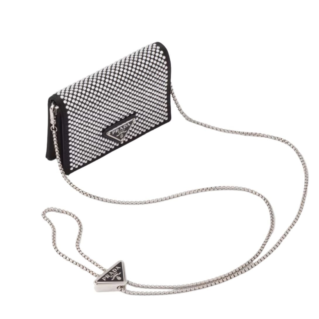 PRADA WOMEN'S CRYSTAL-EMBELLISHED SATIN CARDHOLDER