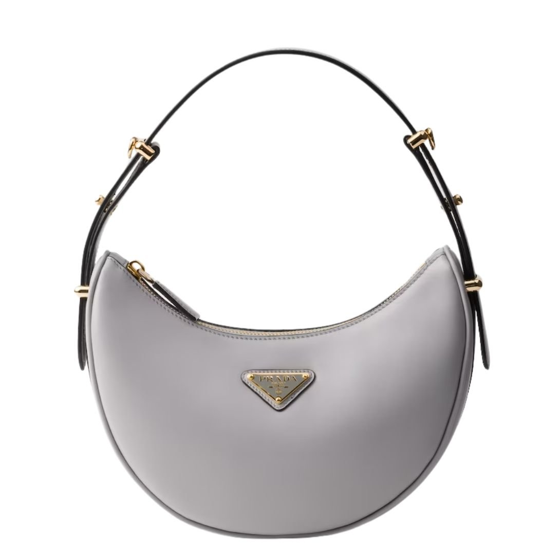 PRADA WOMEN'S ARQUÉ LEATHER SHOULDER BAG GRANITE GREY