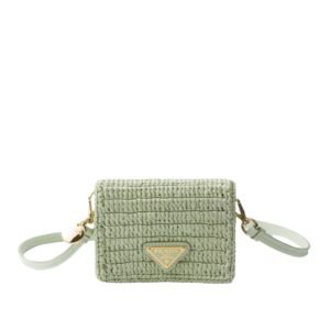 PRADA WOMENS CROCHET CARD HOLDER AQUA