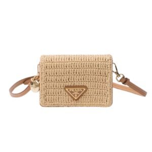 PRADA WOMENS CROCHET CARD HOLDER NATURAL