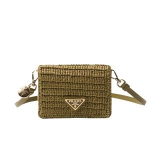 PRADA WOMENS CROCHET CARD HOLDER OLIVE GREEN