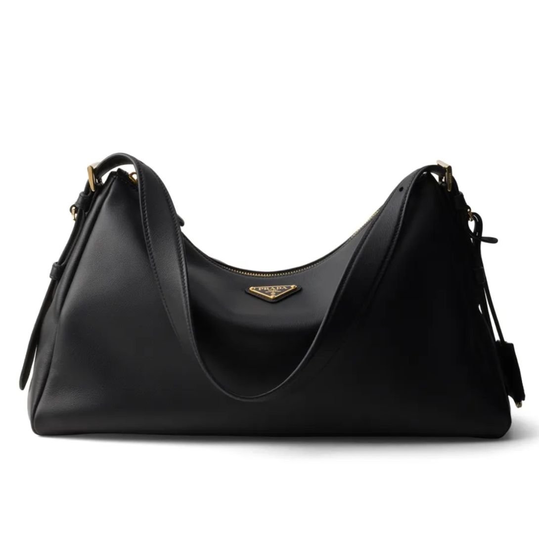 PRADA LARGE TRIANGLE-LOGO SHOULDER BAG WOMEN BLACK