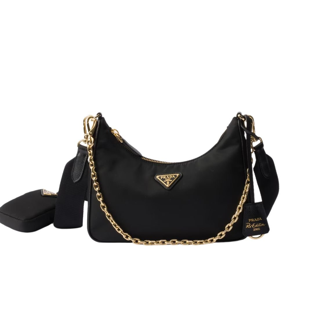 PRADA RE-EDITION 2005 LEATHER SHOULDER BAG WOMEN BLACK